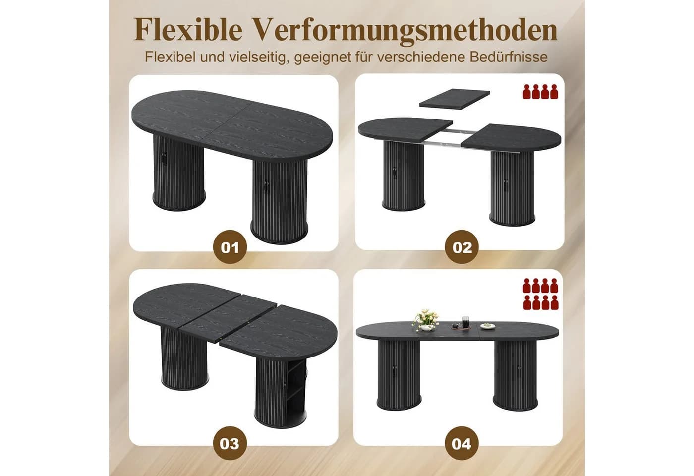 i@home Ausziehbarer Esstisch Modern Schwarz mit Staufach - Bild 3