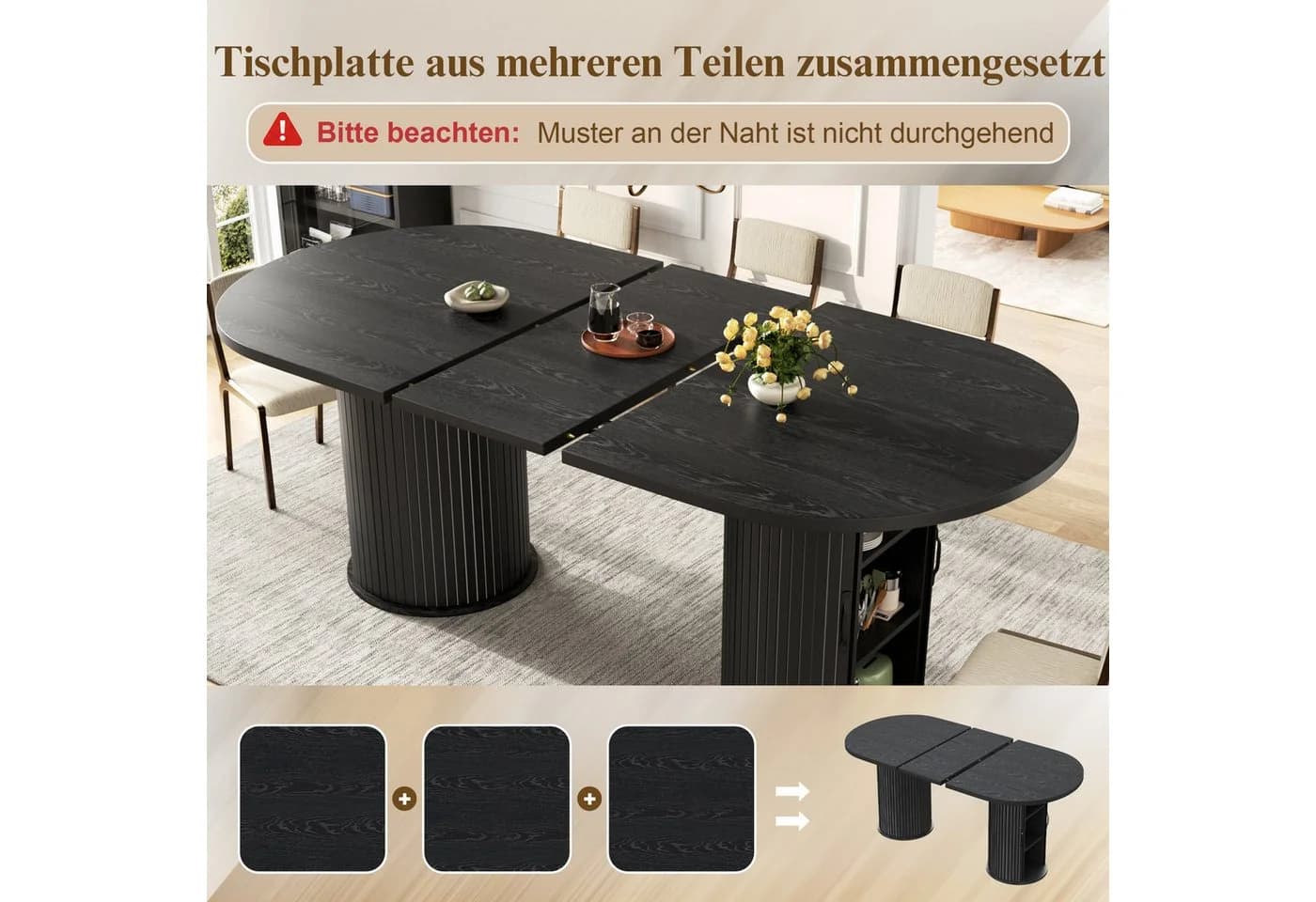 i@home Ausziehbarer Esstisch Modern Schwarz mit Staufach - Bild 4