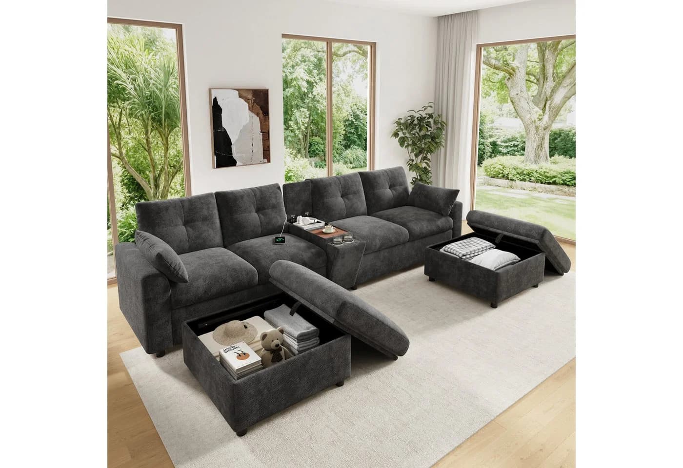 i@home Modulares Ecksofa 6-Sitzer Grau mit Konsole & Stauraum - Bild 2