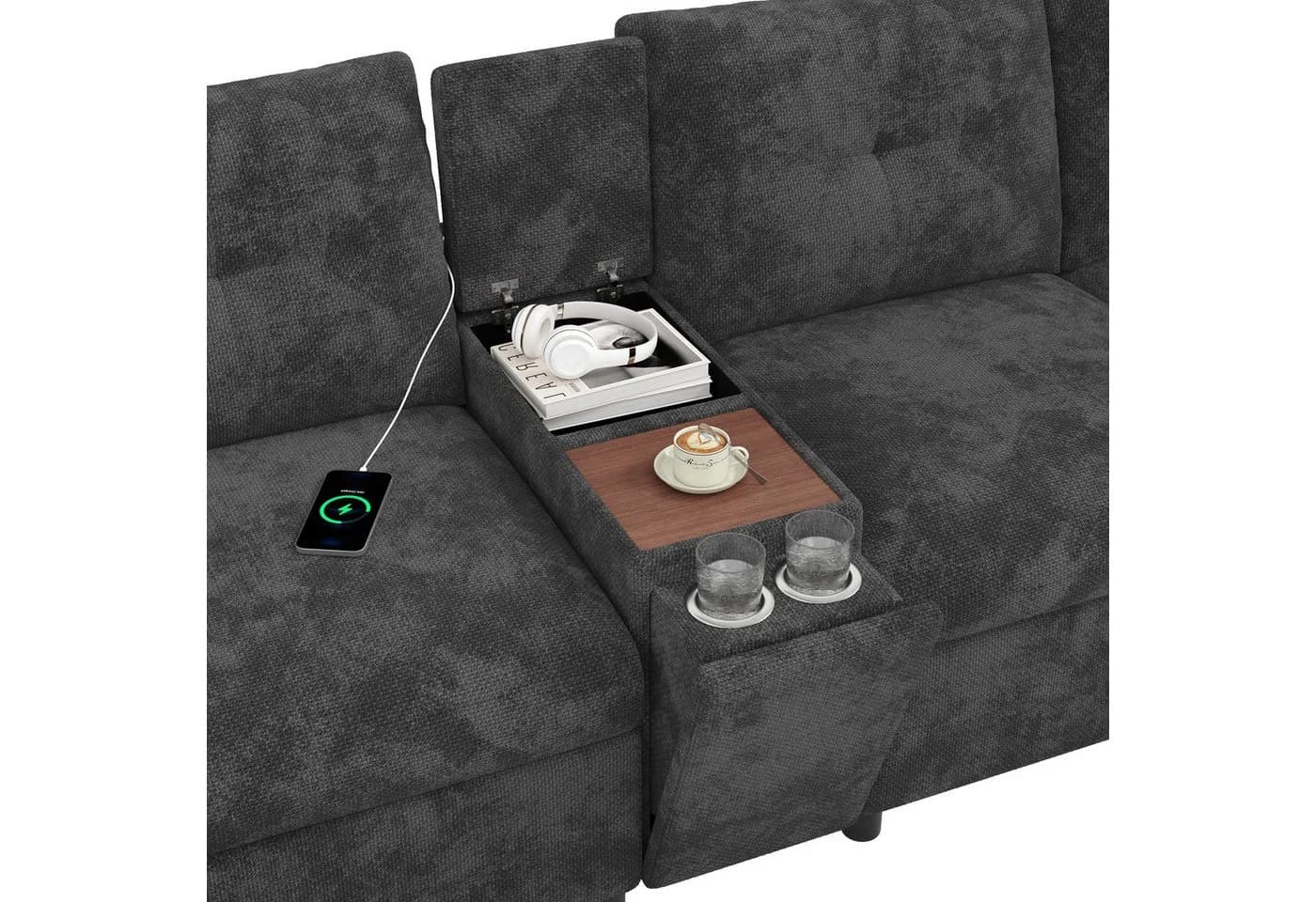 i@home Modulares Ecksofa 6-Sitzer Grau mit Konsole & Stauraum - Bild 4
