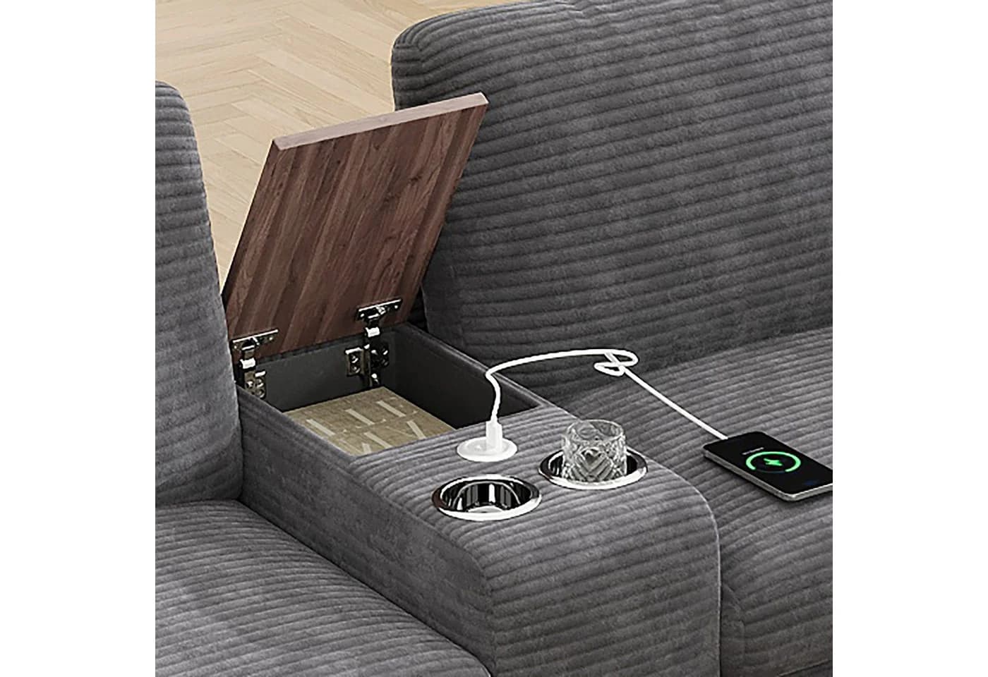 i@home Modulares Ecksofa 6-Sitzer Grau mit USB-Anschluss und Stauraum - Bild 4