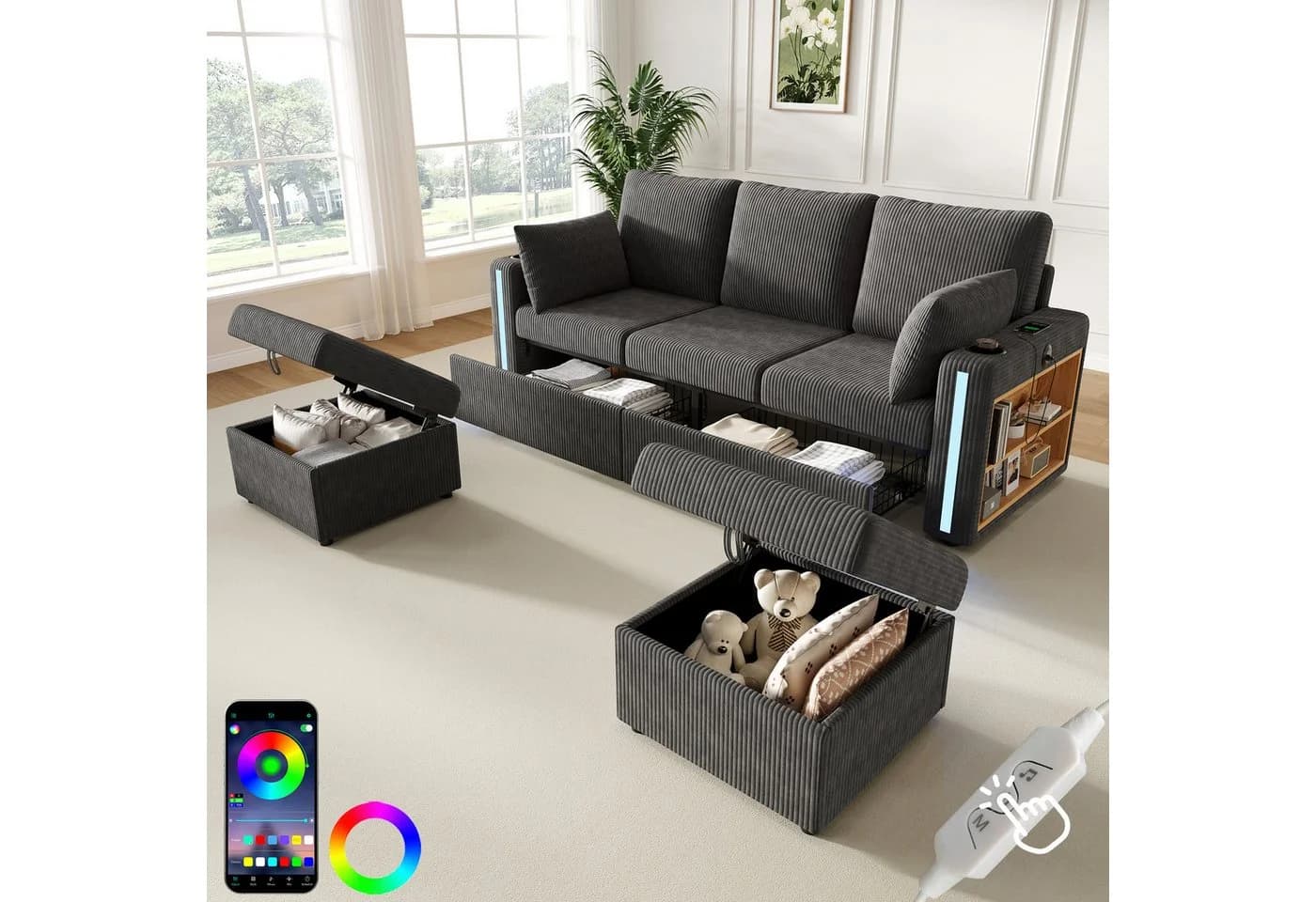 i@home Ecksofa Grau Modulares Sofa mit LED, USB & Stauraum - Bild 2