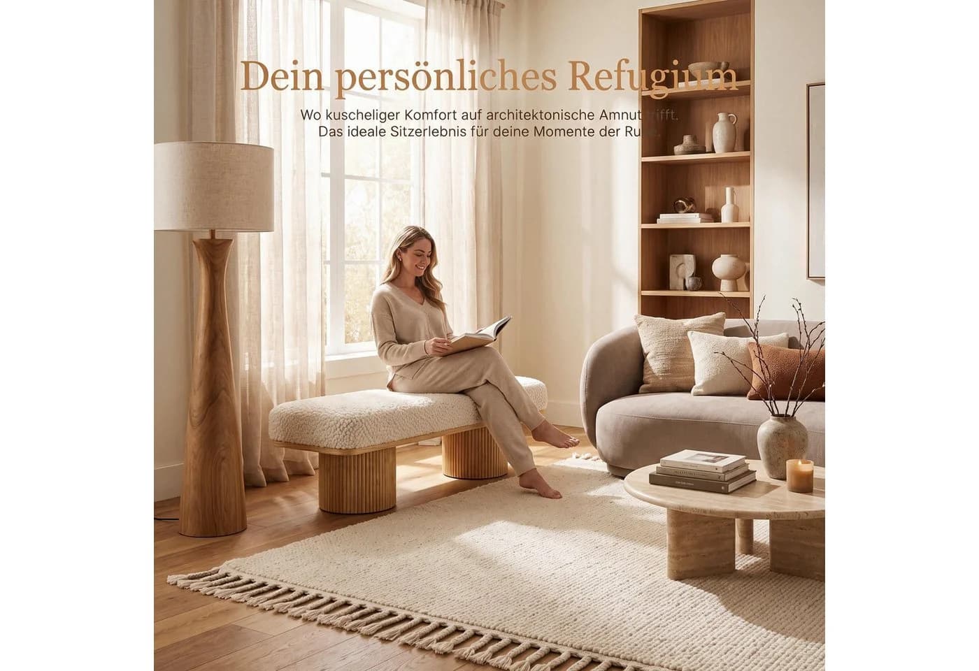 i@home Bettbank Massivholz Bouclé Creme Weiß Modern