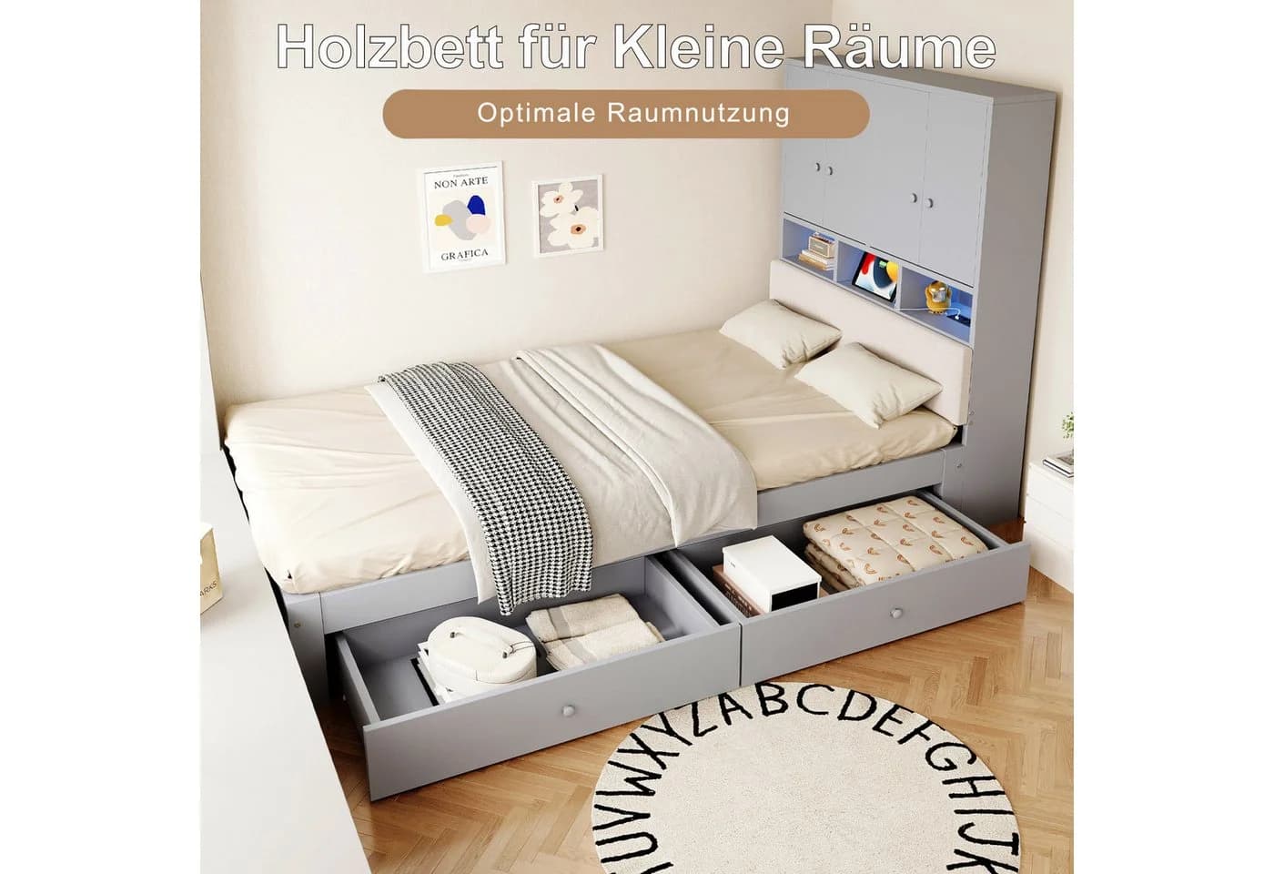 i@home Stauraumbett mit LED & Steckdose Grau - Bild 3