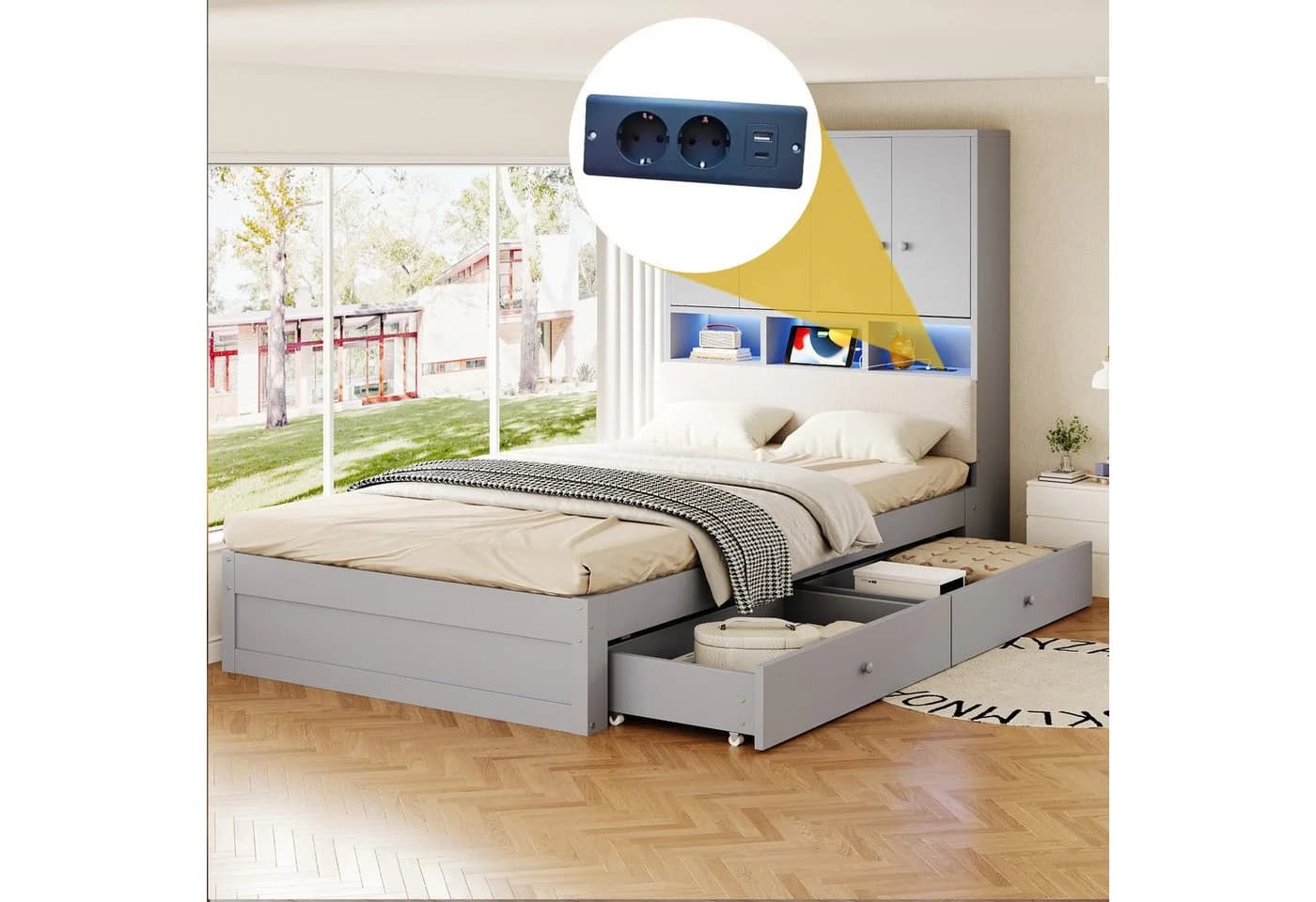 i@home Stauraumbett mit LED & Steckdose Grau - Bild 4