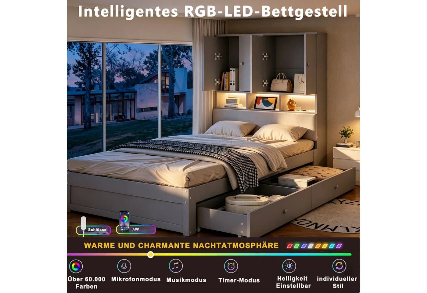 i@home Stauraumbett mit LED & Steckdose Grau - Bild 5
