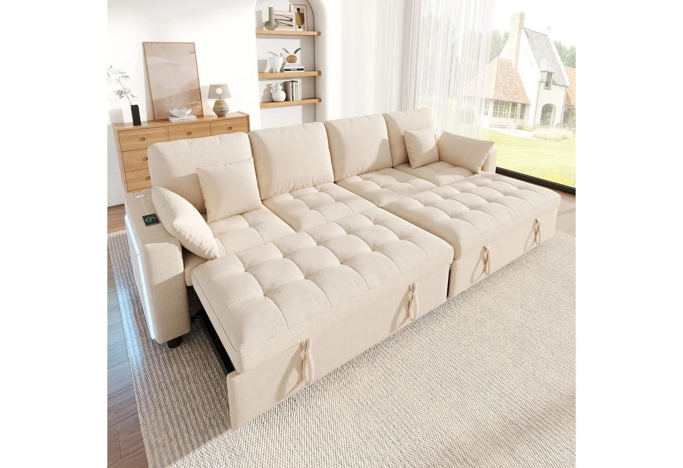 i@home Schlafsofa 4-Sitzer Chenille Beige mit LED & verstellbarer Rückenlehne - Bild 5