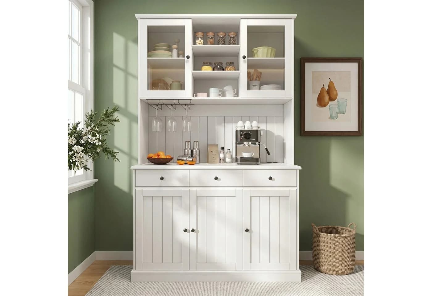 i@home Hochschrank Buffetschrank Weiß Schwarz mit Glastüren & USB-Anschluss - Bild 2