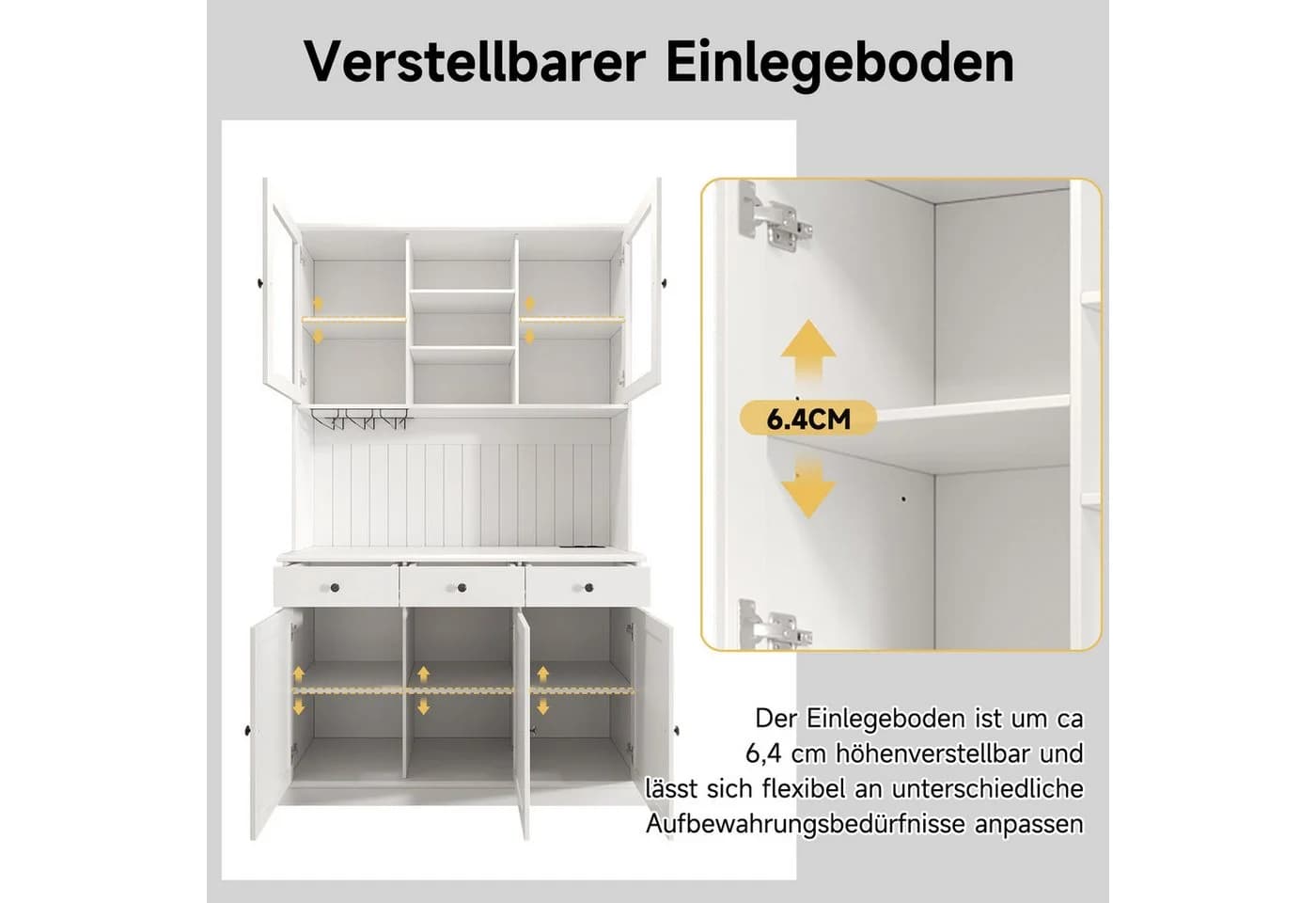 i@home Hochschrank Buffetschrank Weiß Schwarz mit Glastüren & USB-Anschluss - Bild 4
