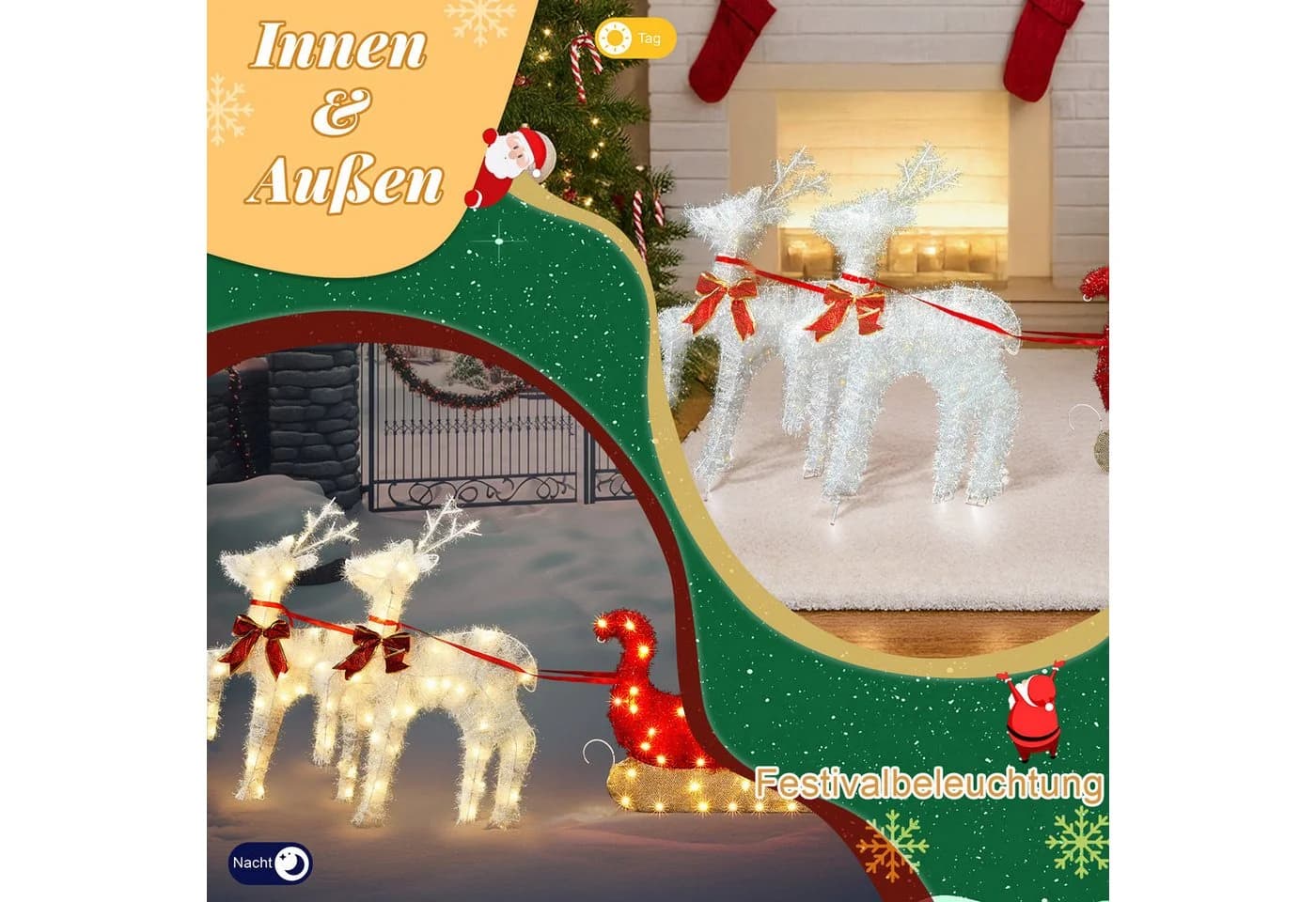 LALAHO LED Rentier mit Schlitten Weihnachtsbeleuchtung