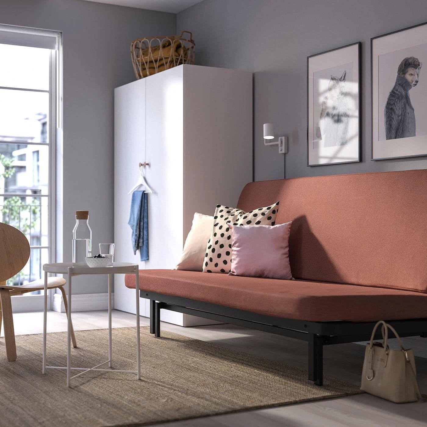 IKEA NYHAMN 3er-Bettsofa Rot Braun mit Klickmechanismus