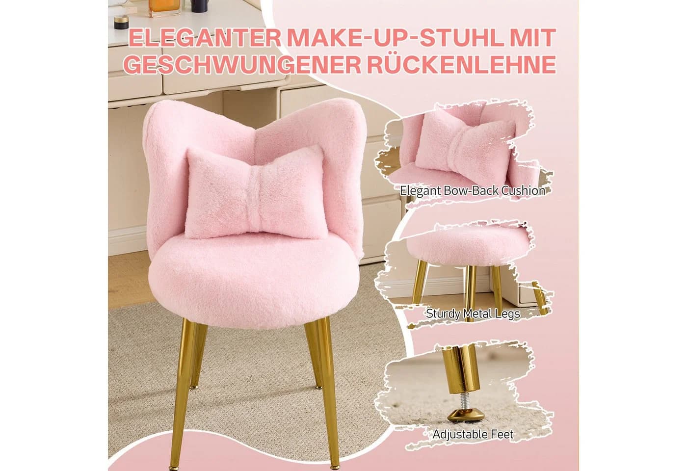LEADZM Kinderstuhl Rosa mit Metallfüßen und Lendenkissen - Bild 3
