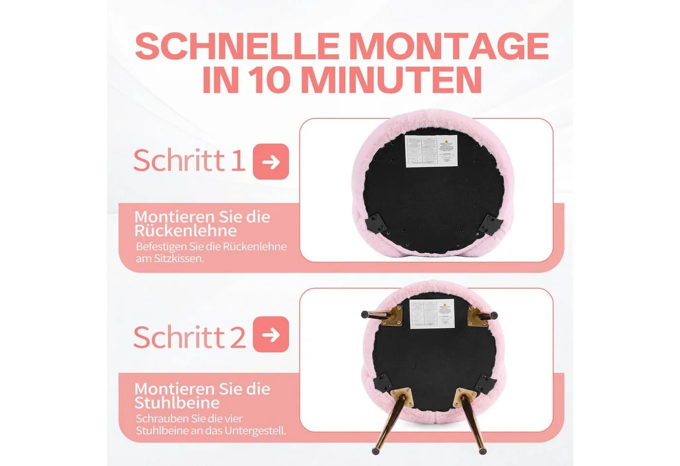 LEADZM Kinderstuhl Rosa mit Metallfüßen und Lendenkissen - Bild 4