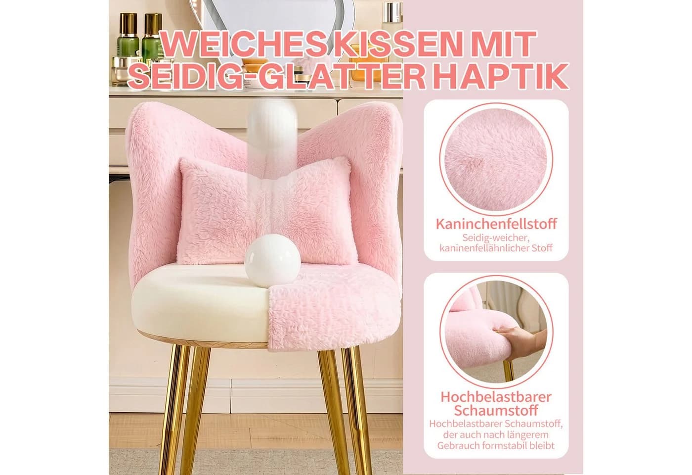 LEADZM Kinderstuhl Rosa mit Metallfüßen und Lendenkissen - Bild 5