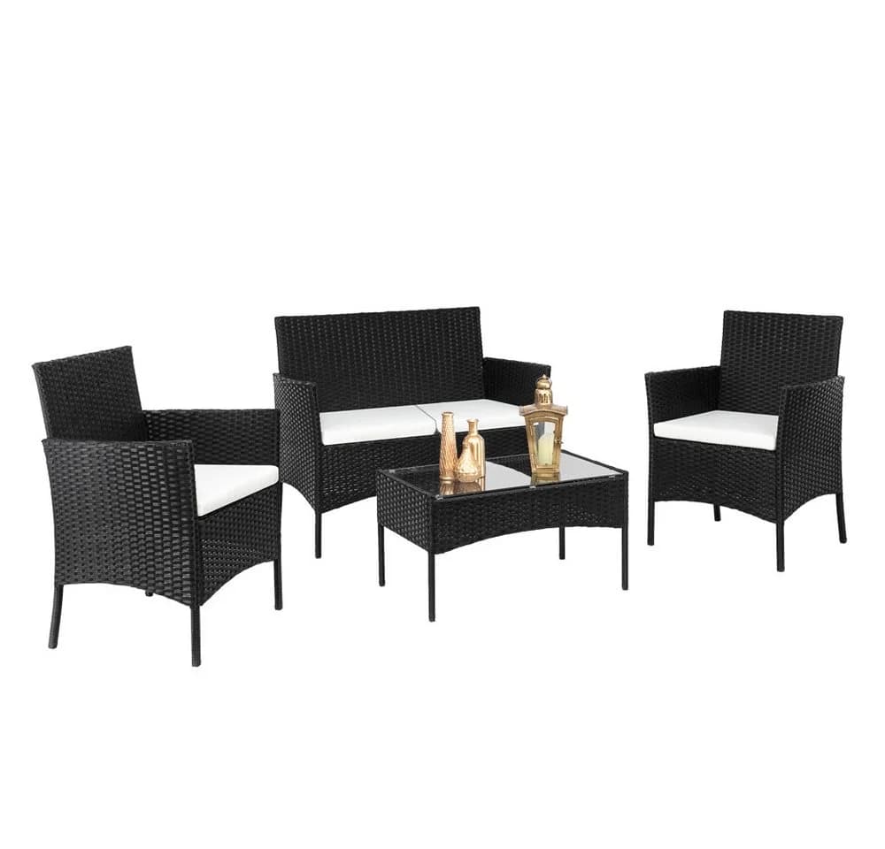 LEADZM Gartenlounge-Set 4-tlg. Schwarz PE-Rattan mit Glasplatte - Bild 2