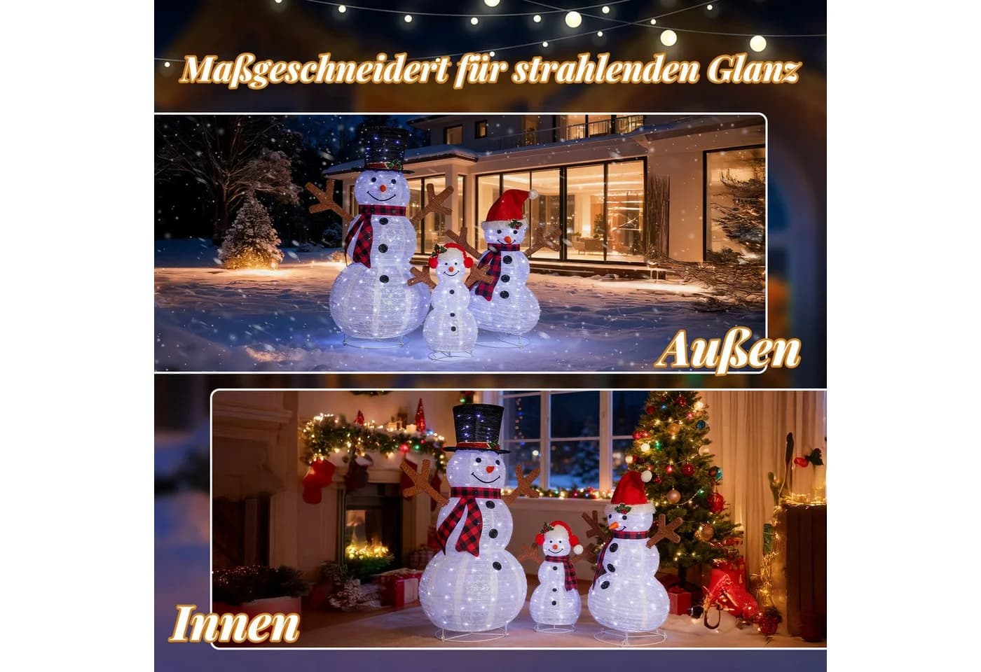 LALAHO 3-teiliges LED-Schneemann-Set Weiß 60/90/120cm - Bild 3