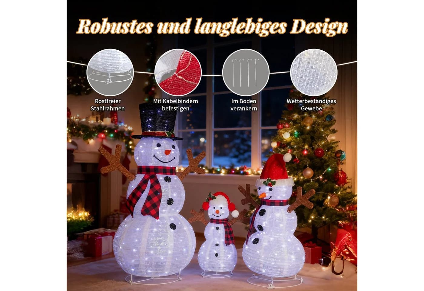 LALAHO 3-teiliges LED-Schneemann-Set Weiß 60/90/120cm - Bild 4