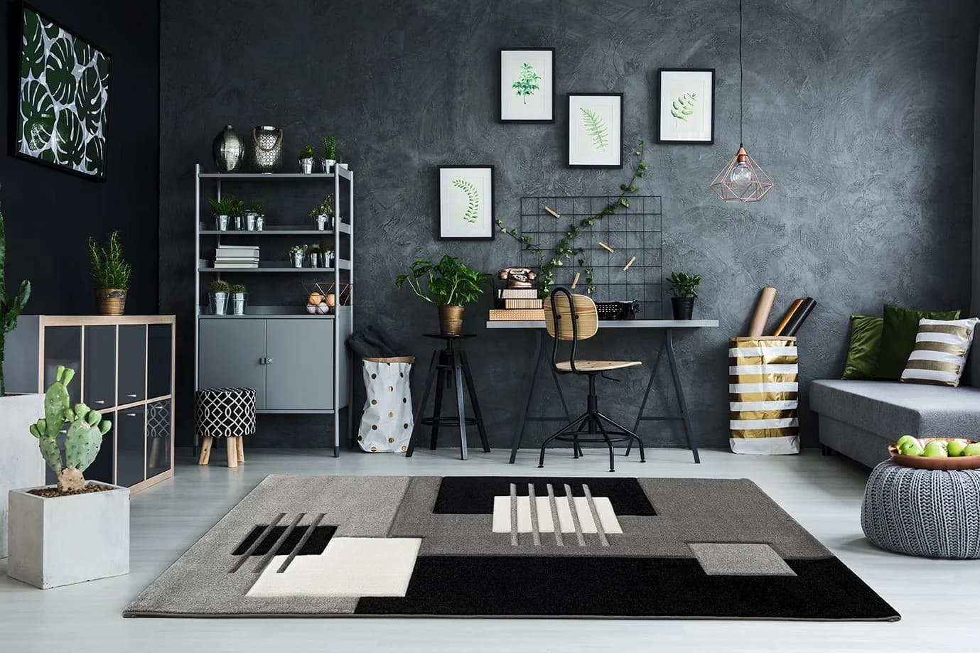 Vimoda Teppich Designer Teppich Wohnzimmer Kurzflor Kariert Grau - Bild 2