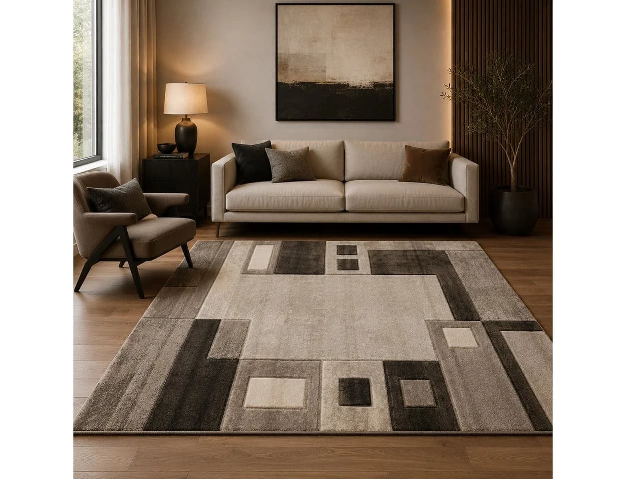 Vimoda Designteppich Braun Kariert Modern Klassisch - Bild 2