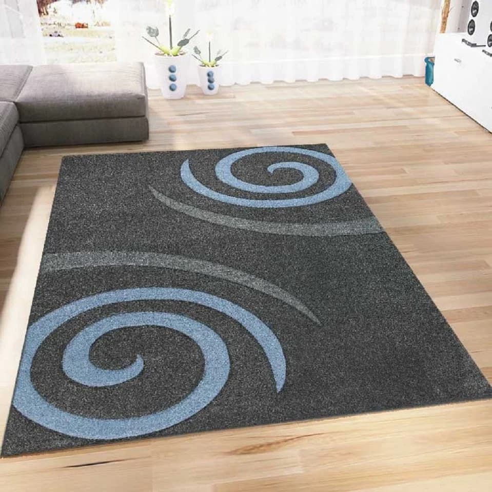 Vimoda Teppich Kurzflor Spiral Muster Blau