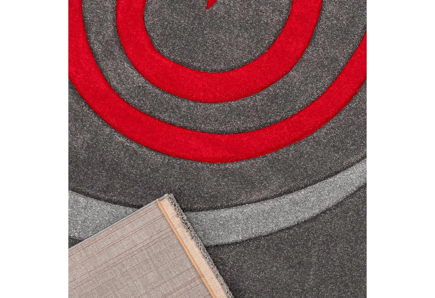 Vimoda Frisé-Teppich Konturenschnitt aus Hand, Rechteckig, Höhe: 13 mm, Spiralzeichnung, Dicht, Dick, Wohnzimmer Teppich, Kurzflor, Rot - Bild 4