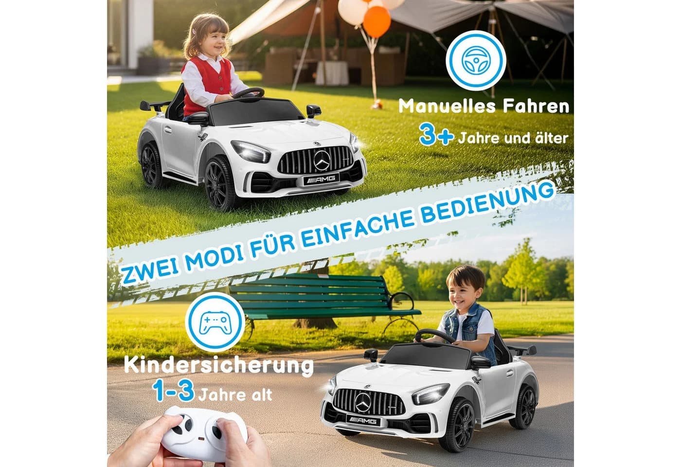 LALAHO Elektro-Kinderauto Mercedes AMG GTR 2,4G Fernsteuerung 12V - Bild 3