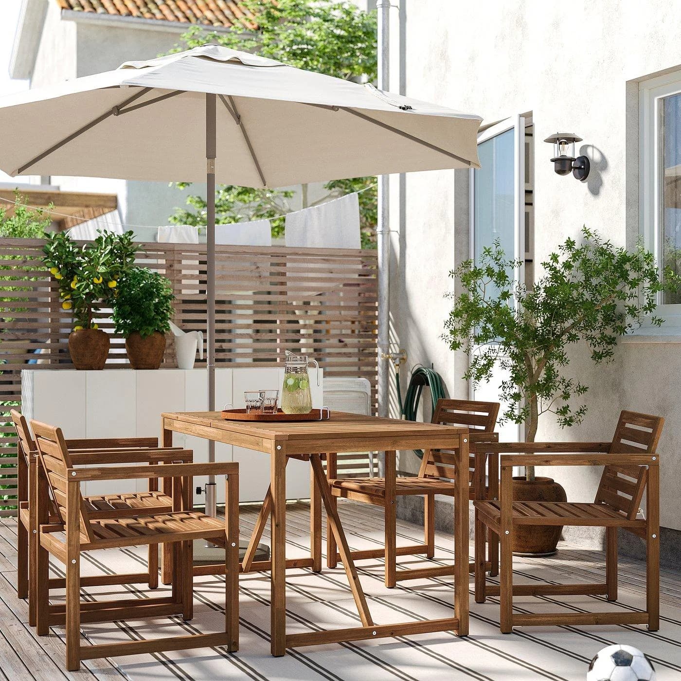 IKEA NÄMMARÖ Tisch + 4 Armlehnstühle hellbraun lasiert