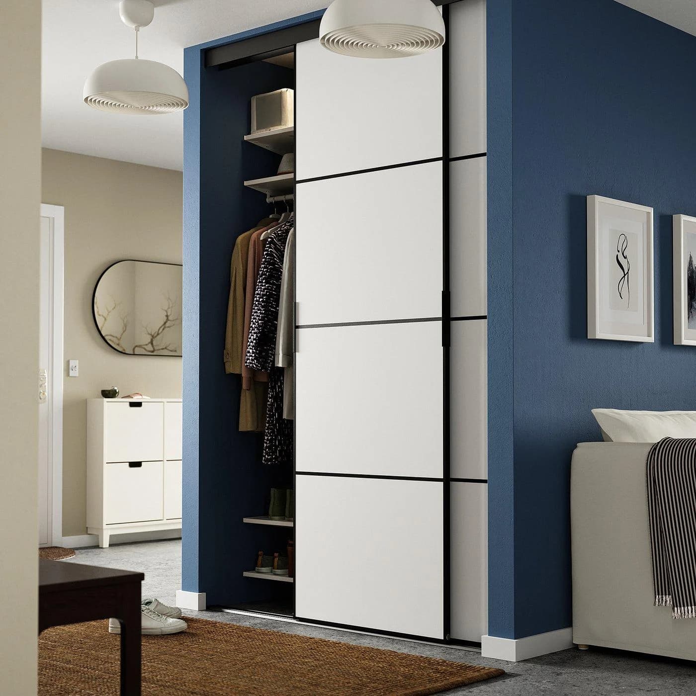 IKEA SKYTTA / MEHAMN Schiebetür-Kombination Schwarz/Weiß