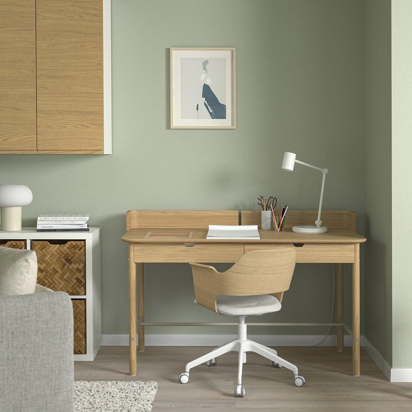 IKEA RIDSPÖ / FJÄLLBERGET Schreibtisch und Stuhl Set Beige Braun Glas Holz