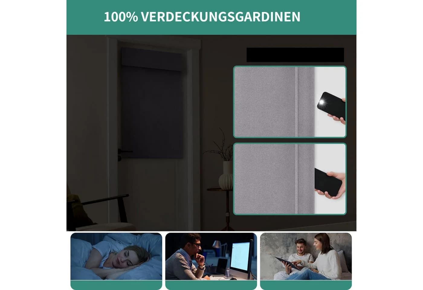 BYSURE Türvorhang Verdunkelungsgardine Hellgrau mit Klettverschluss - Bild 5