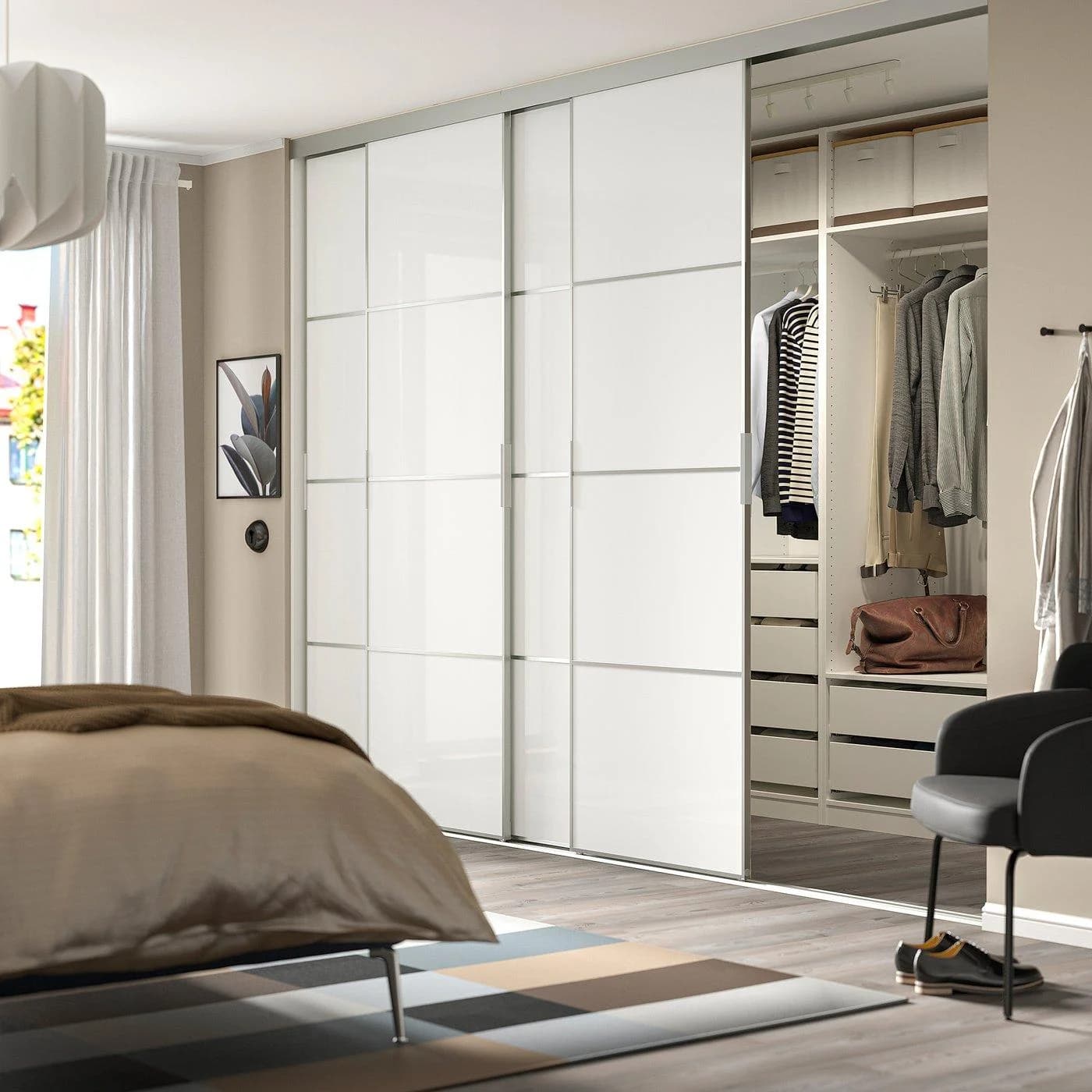 IKEA SKYTTA / FÄRVIK Schiebetür-Kombination Aluminium Weiß Glas