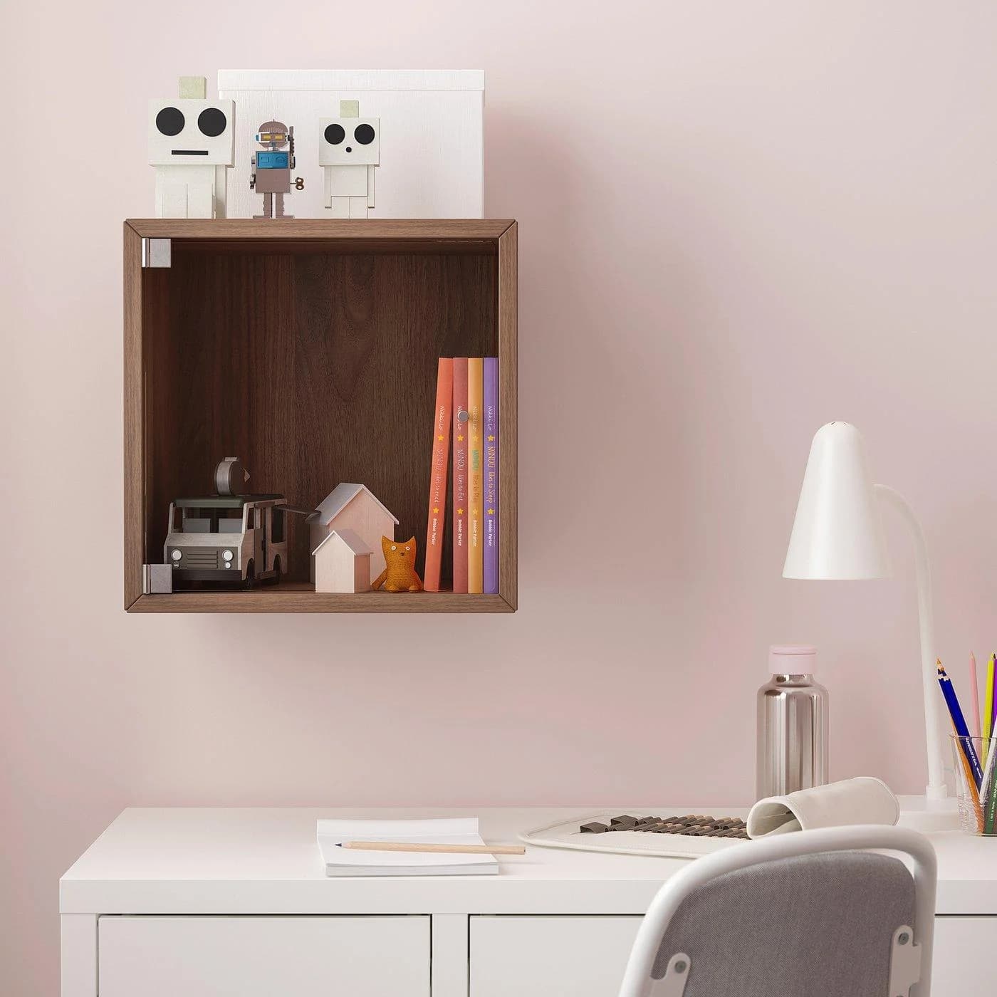 IKEA EKET Wandschrank mit Vitrinentür Braun Nussbaumoptik