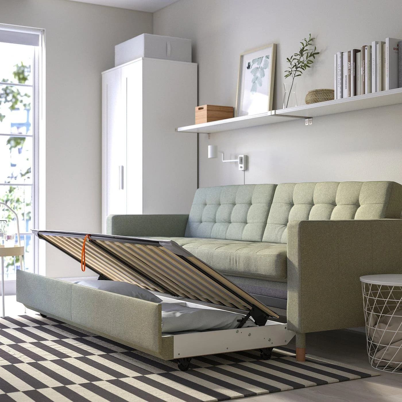 IKEA LANDSKRONA 3er-Bettsofa Hellgrün/Braun mit Stauraum