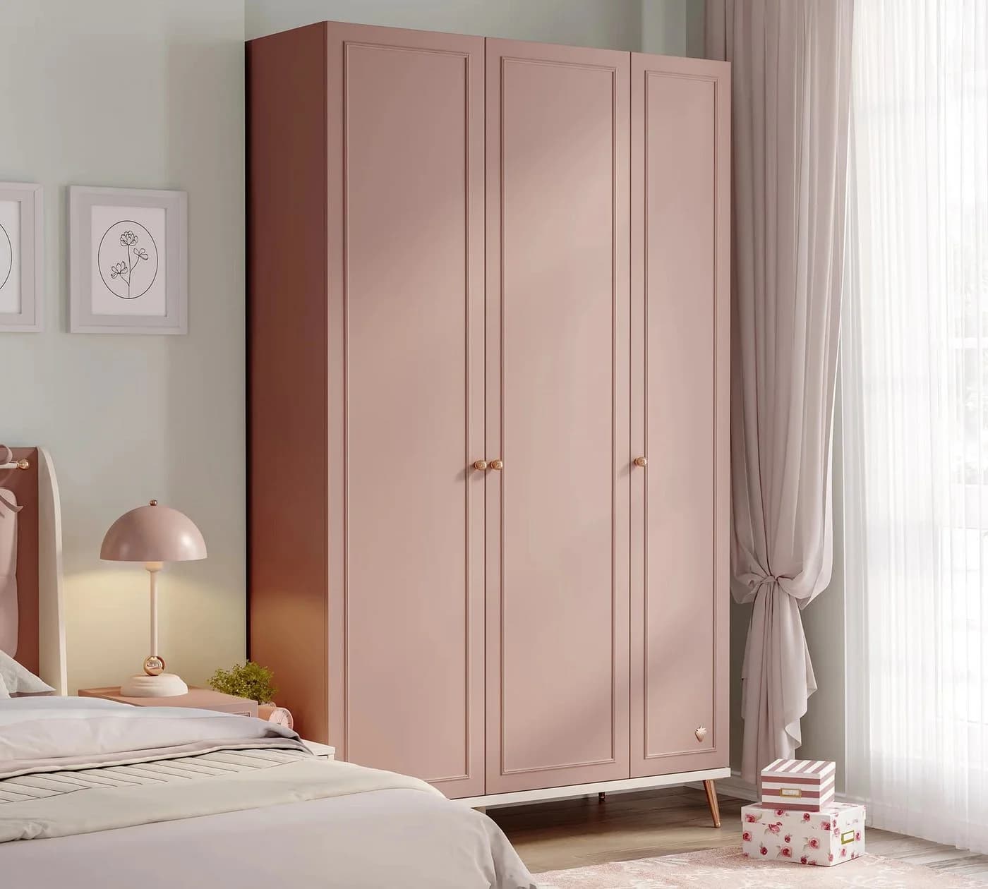 Möbel-Zeit Kleiderschrank ELEGANCE Line 3-türig Rosa/Beige