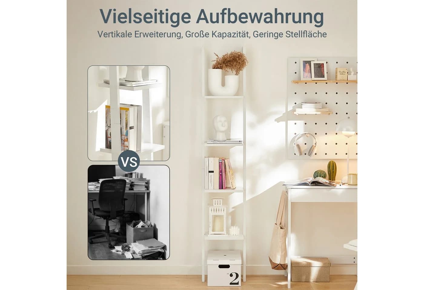 SoBuy Wandregal FRG15 Weiß/Schwarz Leiterregal mit vier Böden