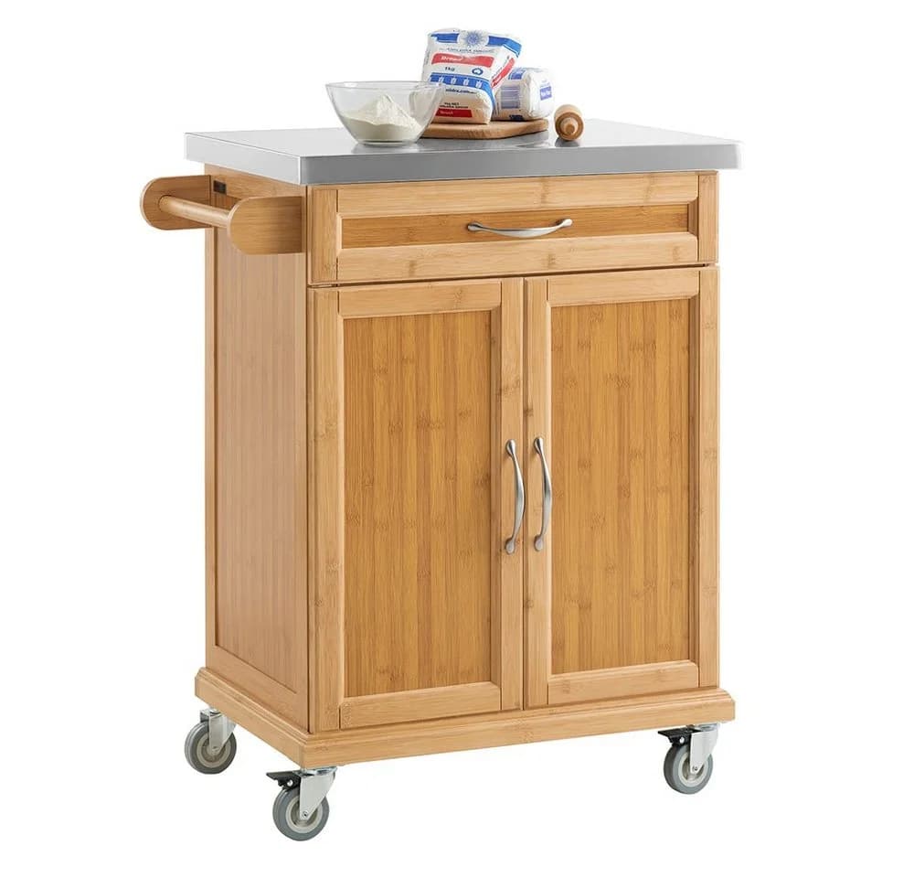 SoBuy Küchenwagen FKW13 Weiß/Natur mit Edelstahl-Arbeitsplatte - Bild 2