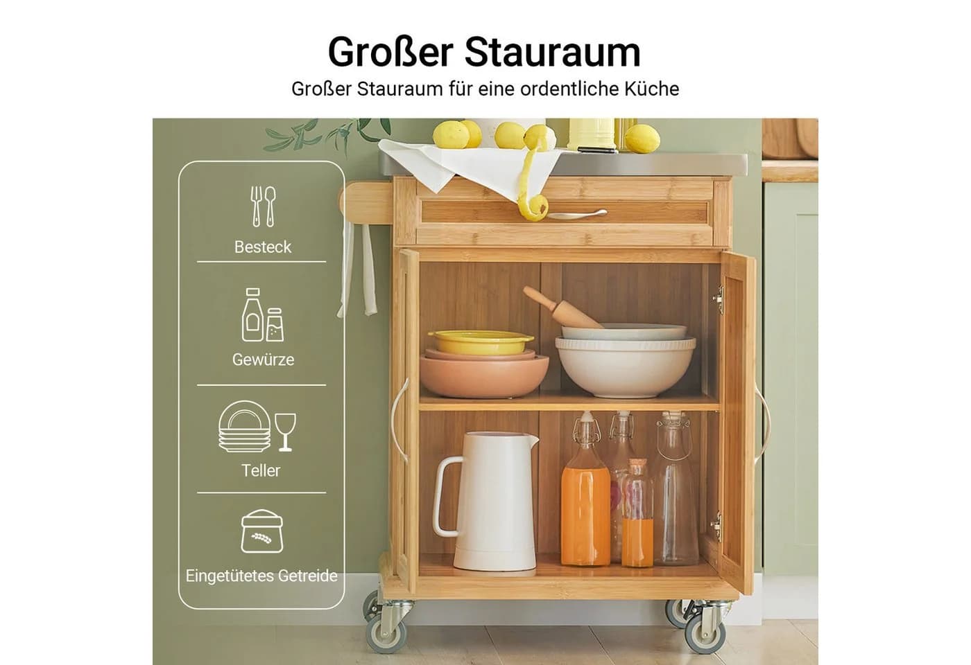 SoBuy Küchenwagen FKW13 Weiß/Natur mit Edelstahl-Arbeitsplatte - Bild 3