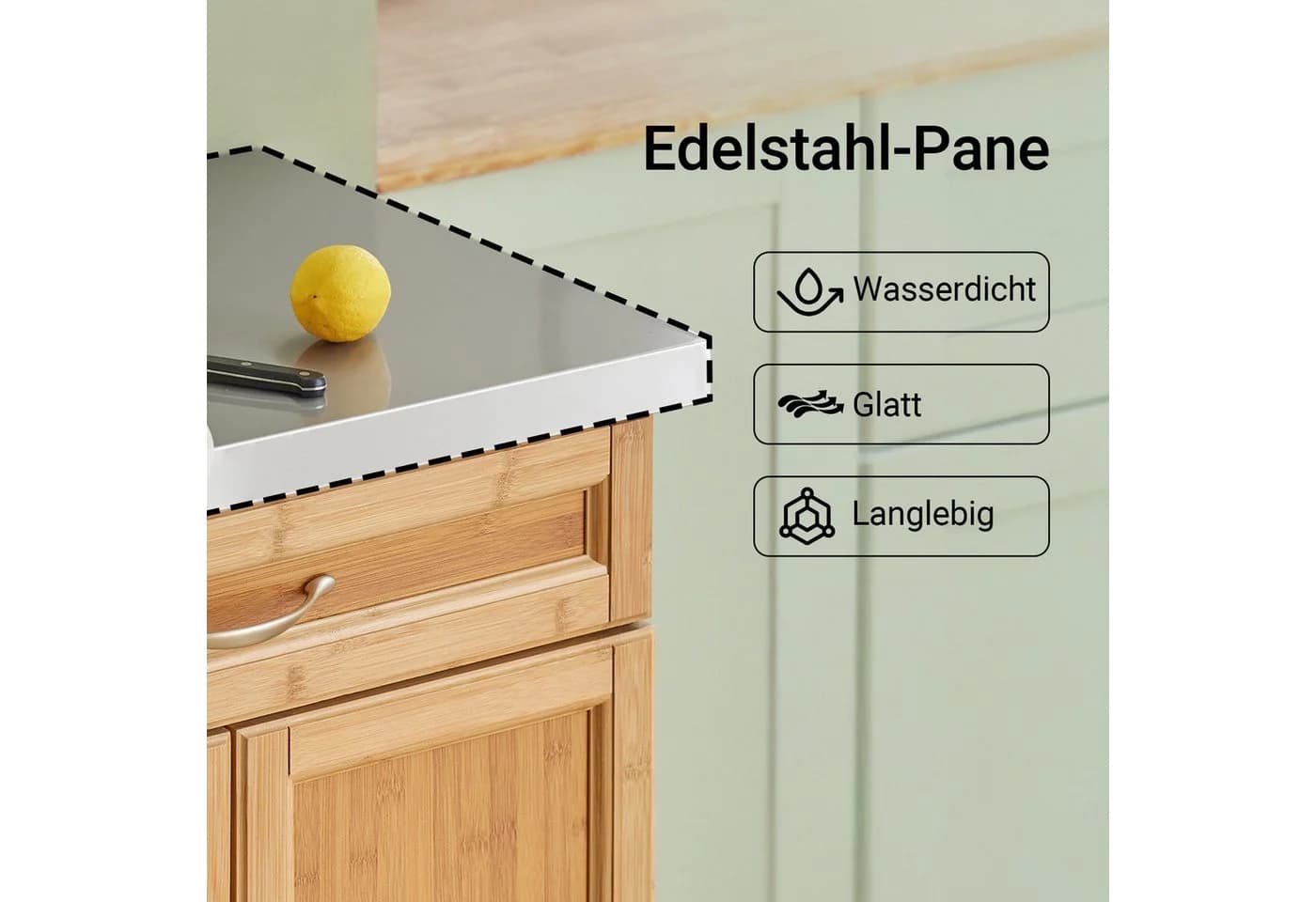 SoBuy Küchenwagen FKW13 Weiß/Natur mit Edelstahl-Arbeitsplatte - Bild 4