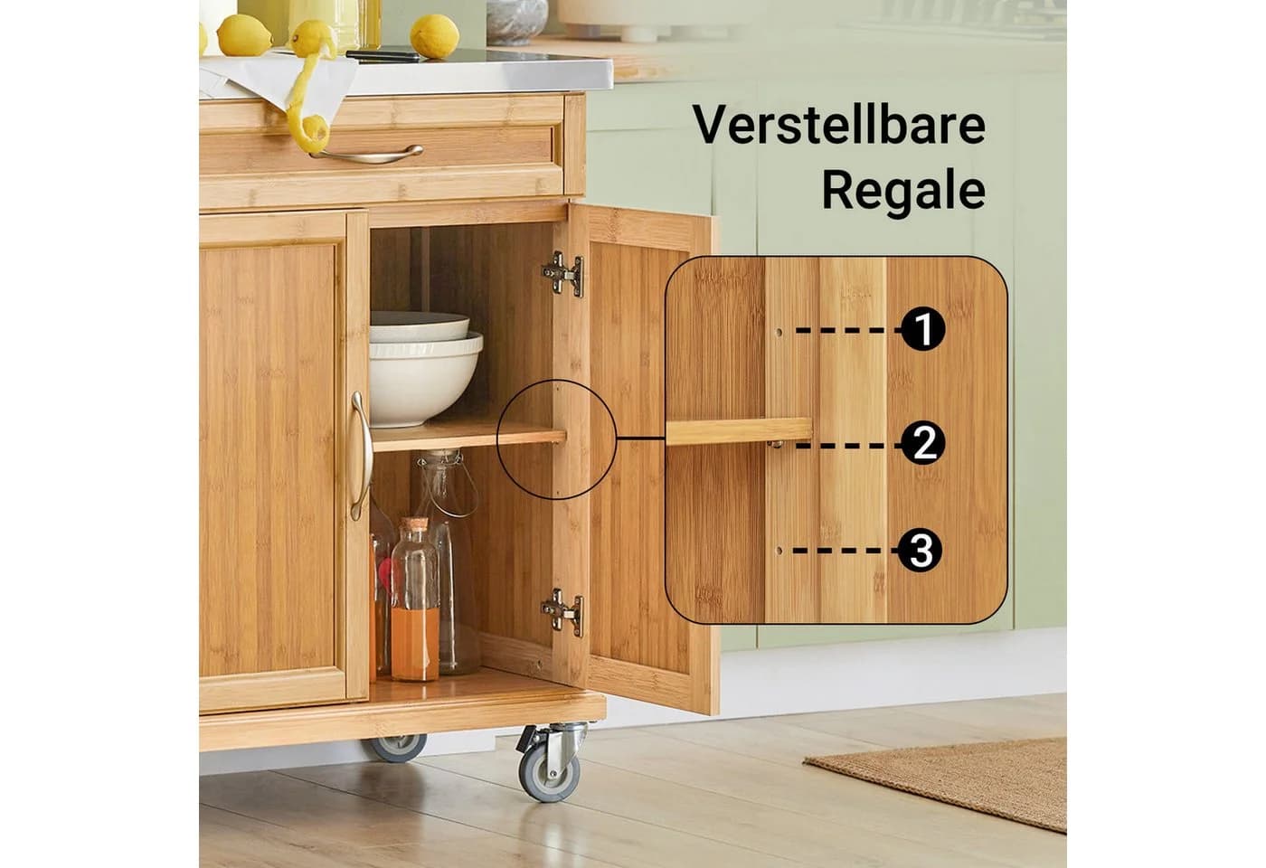 SoBuy Küchenwagen FKW13 Weiß/Natur mit Edelstahl-Arbeitsplatte - Bild 5