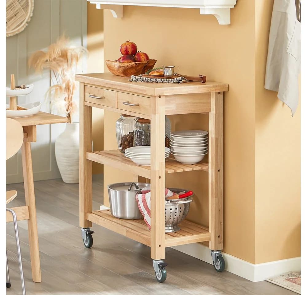 SoBuy Küchenwagen FKW24 Natur Kautschukholz mit Rollen - Bild 3