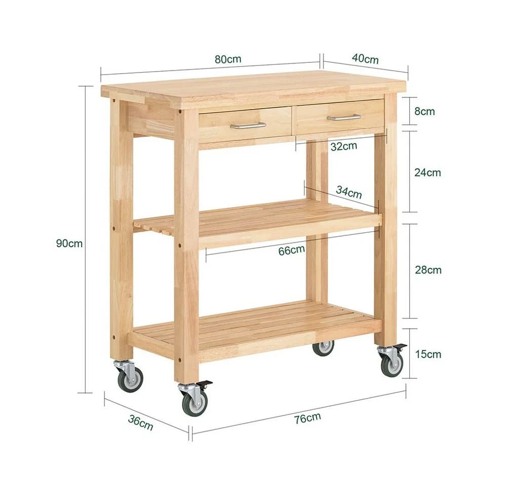 SoBuy Küchenwagen FKW24 Natur Kautschukholz mit Rollen - Bild 4