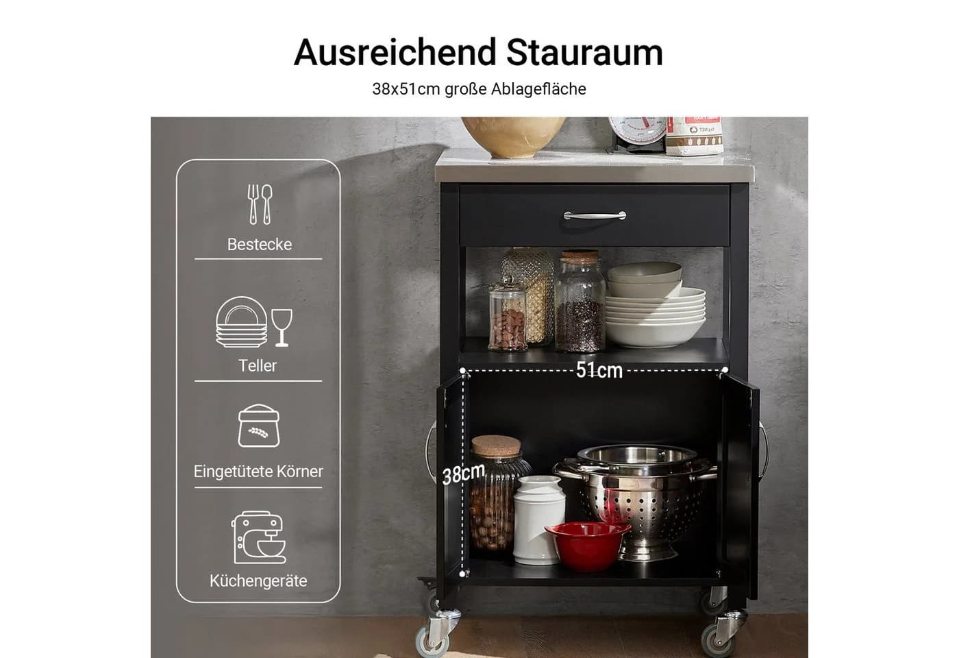 SoBuy Küchenwagen FKW22 Weiß/Hellgrau/Schwarz mit Rollen - Bild 3