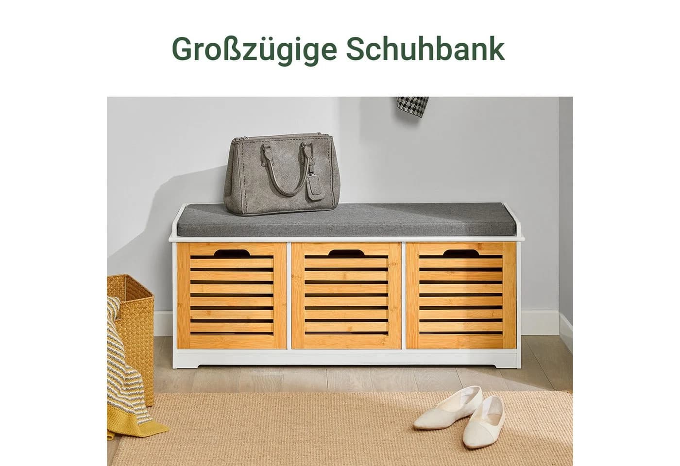 SoBuy Schuhbank FSR23 Sitzkommode mit 3 Körben Sitzbank mit Stauraum