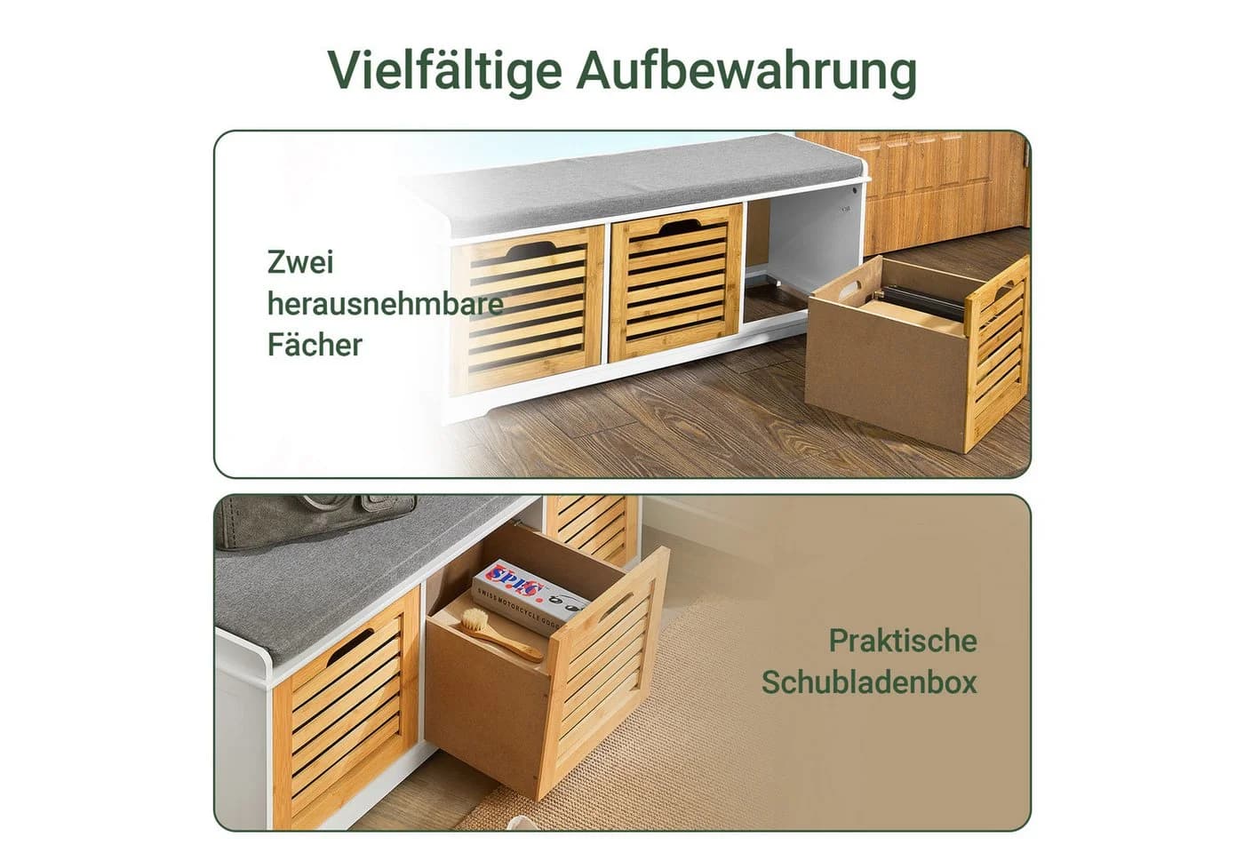 SoBuy Schuhbank FSR23 Sitzkommode mit 3 Körben Sitzbank mit Stauraum - Bild 3