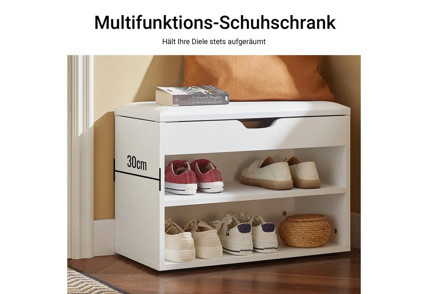 SoBuy Schuhbank FSR25 Weiß mit gepolstertem Kissen und Stauraum - Bild 3