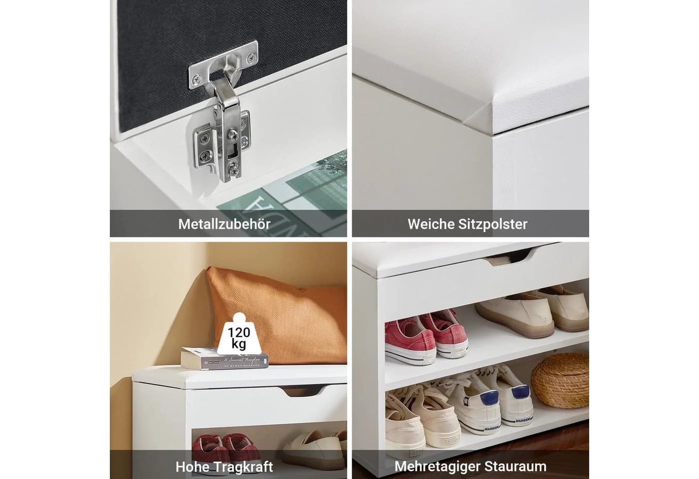 SoBuy Schuhbank FSR25 Weiß mit gepolstertem Kissen und Stauraum - Bild 5