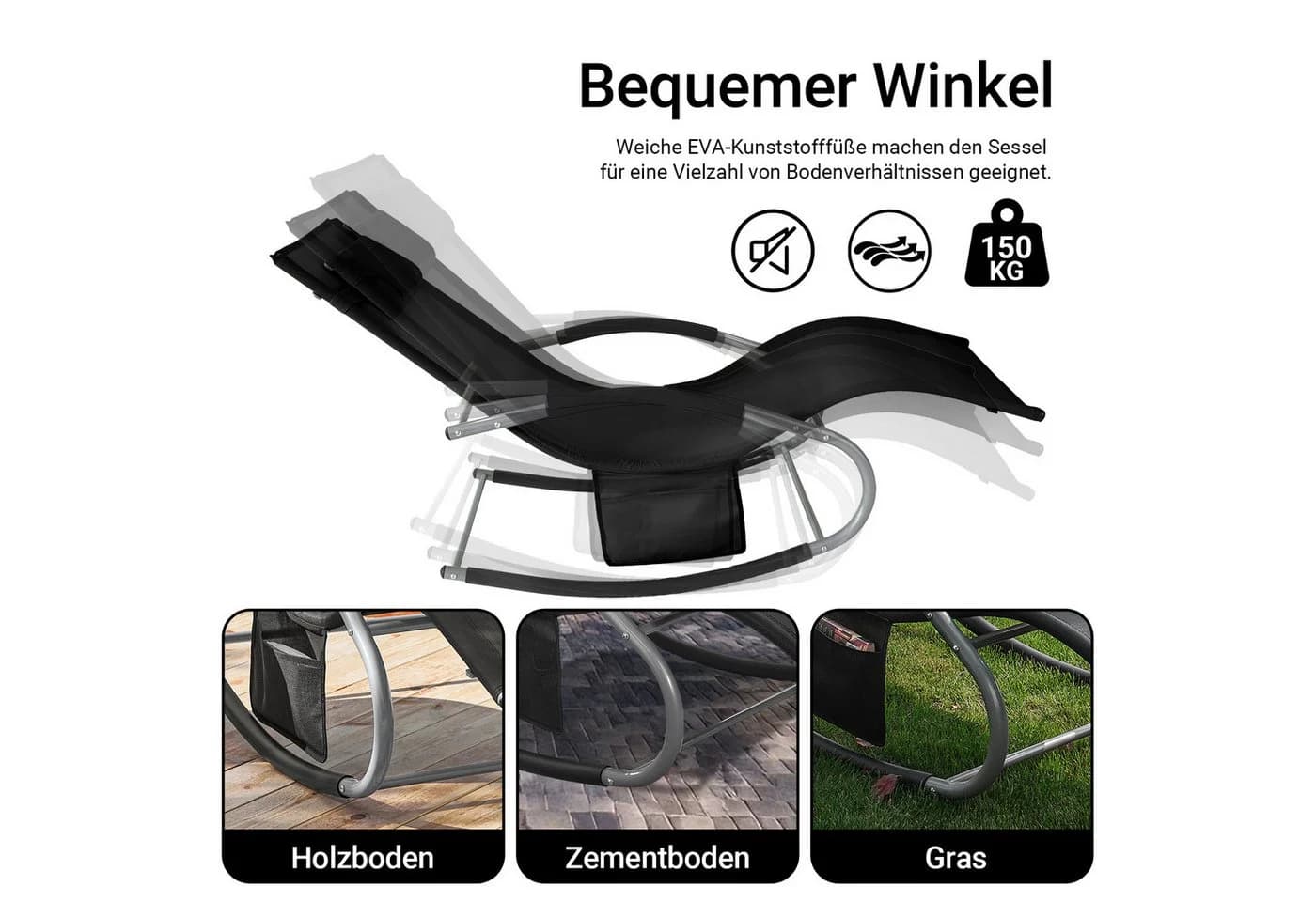 SoBuy Gartenliege OGS28 Schwarz Metall Kunstfaser mit Kopfkissen - Bild 3