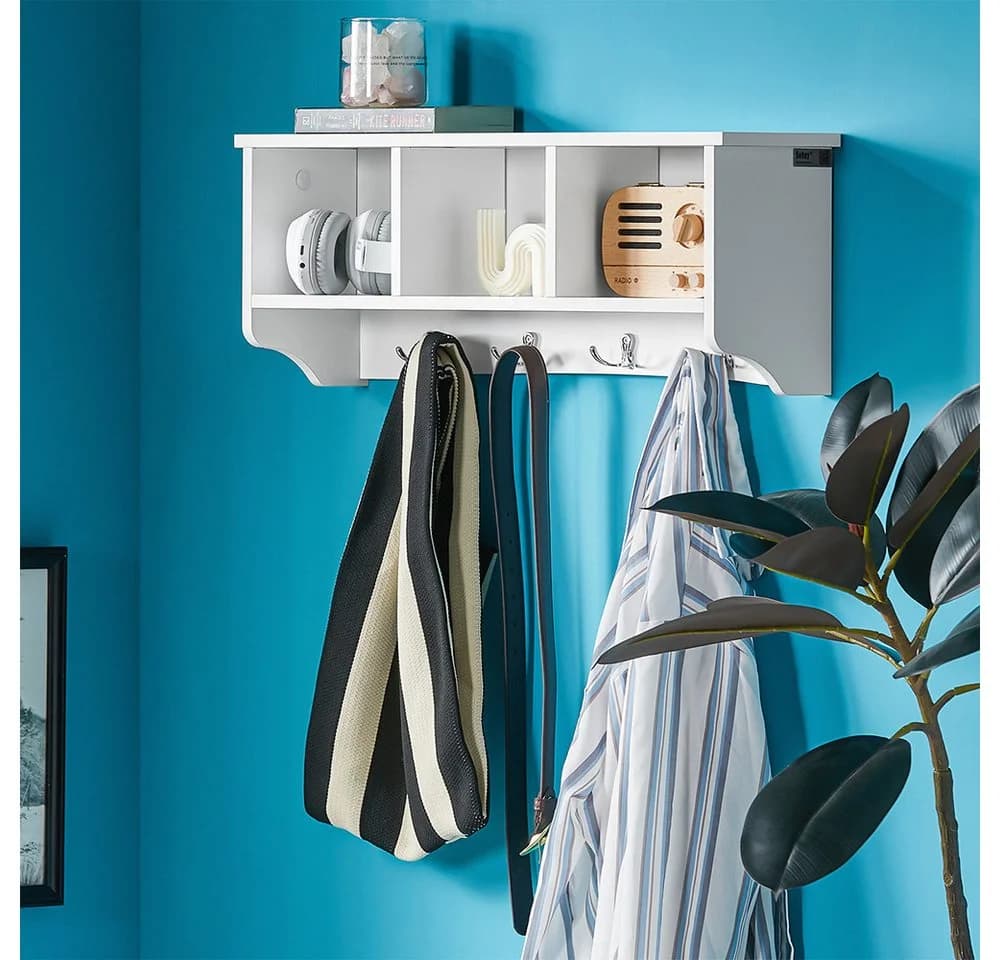 SoBuy Wandgarderobe FRG48 Weiß mit Ablage und 4/5 Haken - Bild 3
