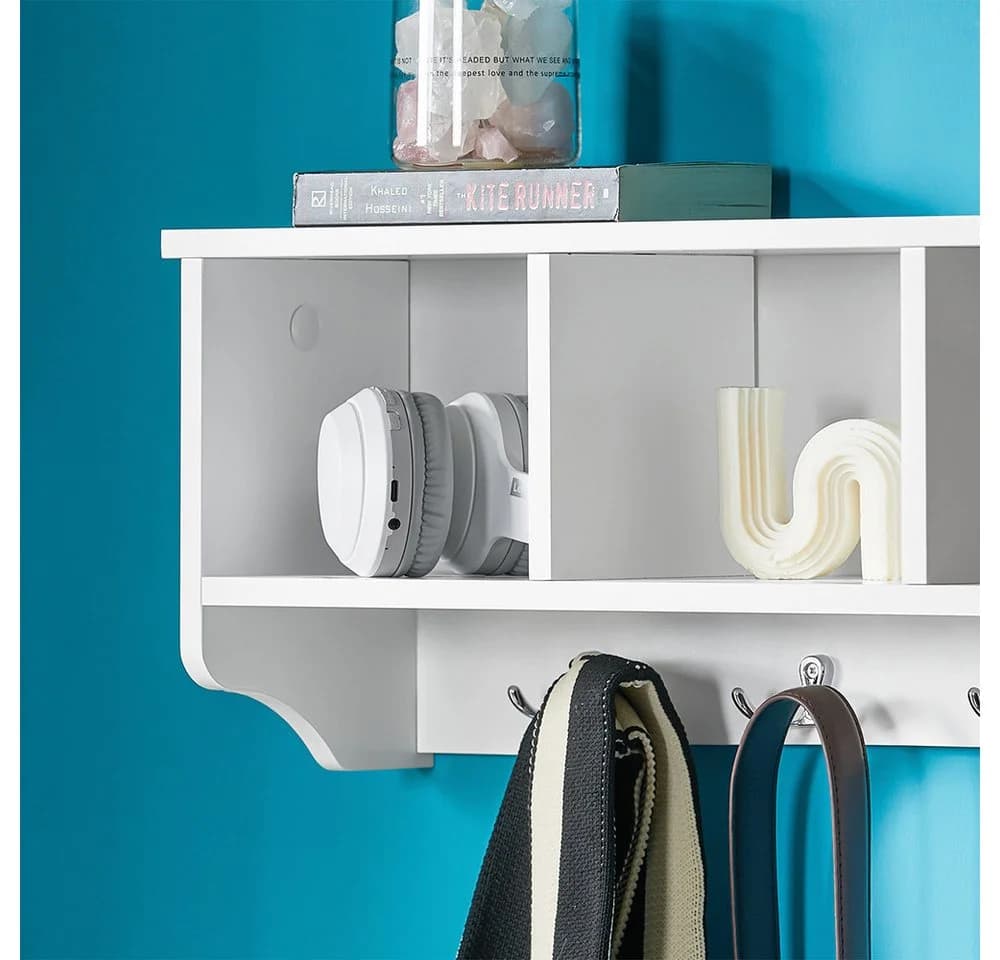 SoBuy Wandgarderobe FRG48 Weiß mit Ablage und 4/5 Haken - Bild 5