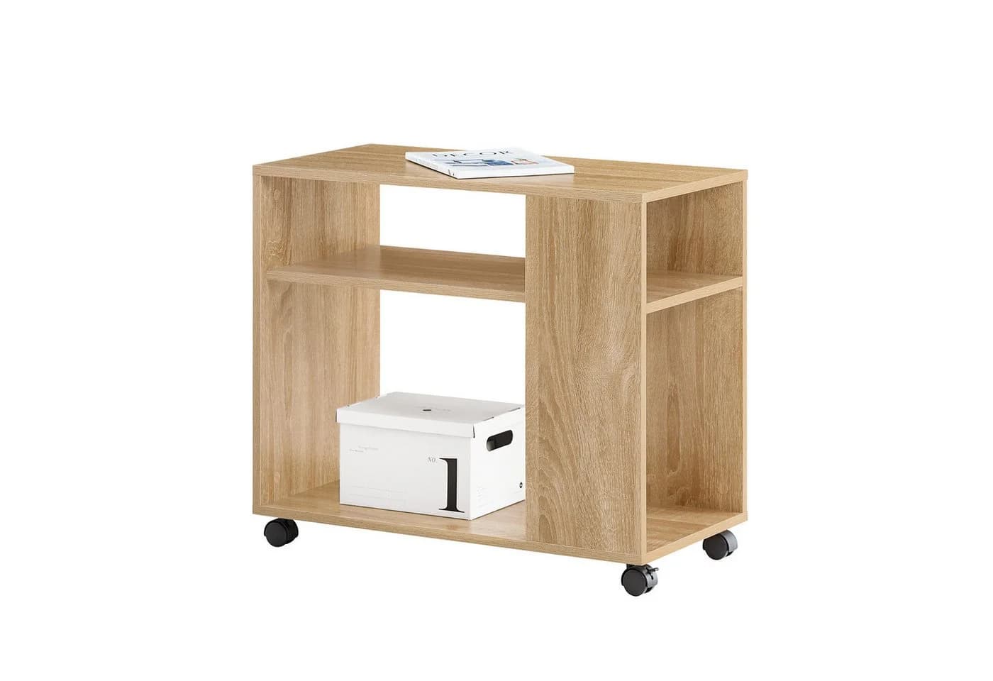 SoBuy Beistellwagen FBT34 Weiß/Natur mit Rollen - Bild 2